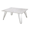 36 Inch Square Coffee Table with White Faux Marble Top, Chrome Hairpin Legs By Casagear Home