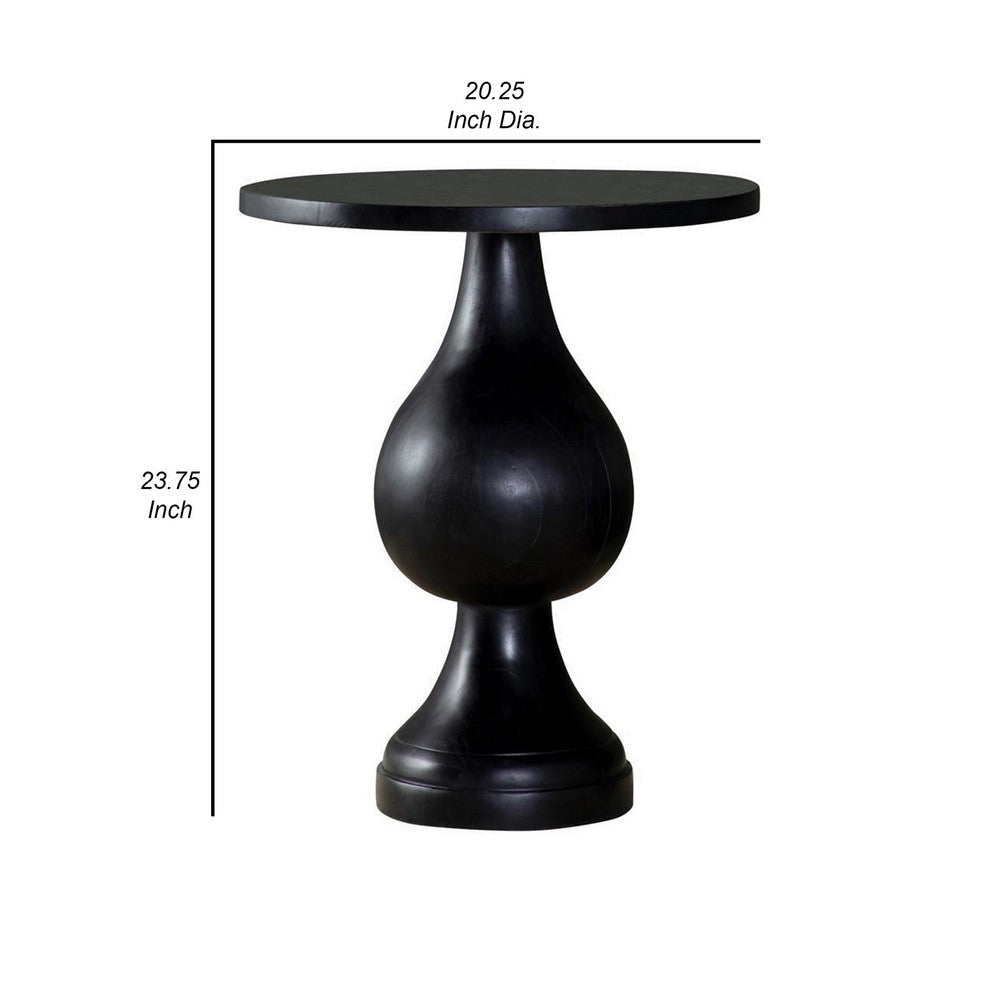 Niko 24 Inch Artisan Round Accent Table Smooth Pedestal Design Black Wood By Casagear Home BM303141