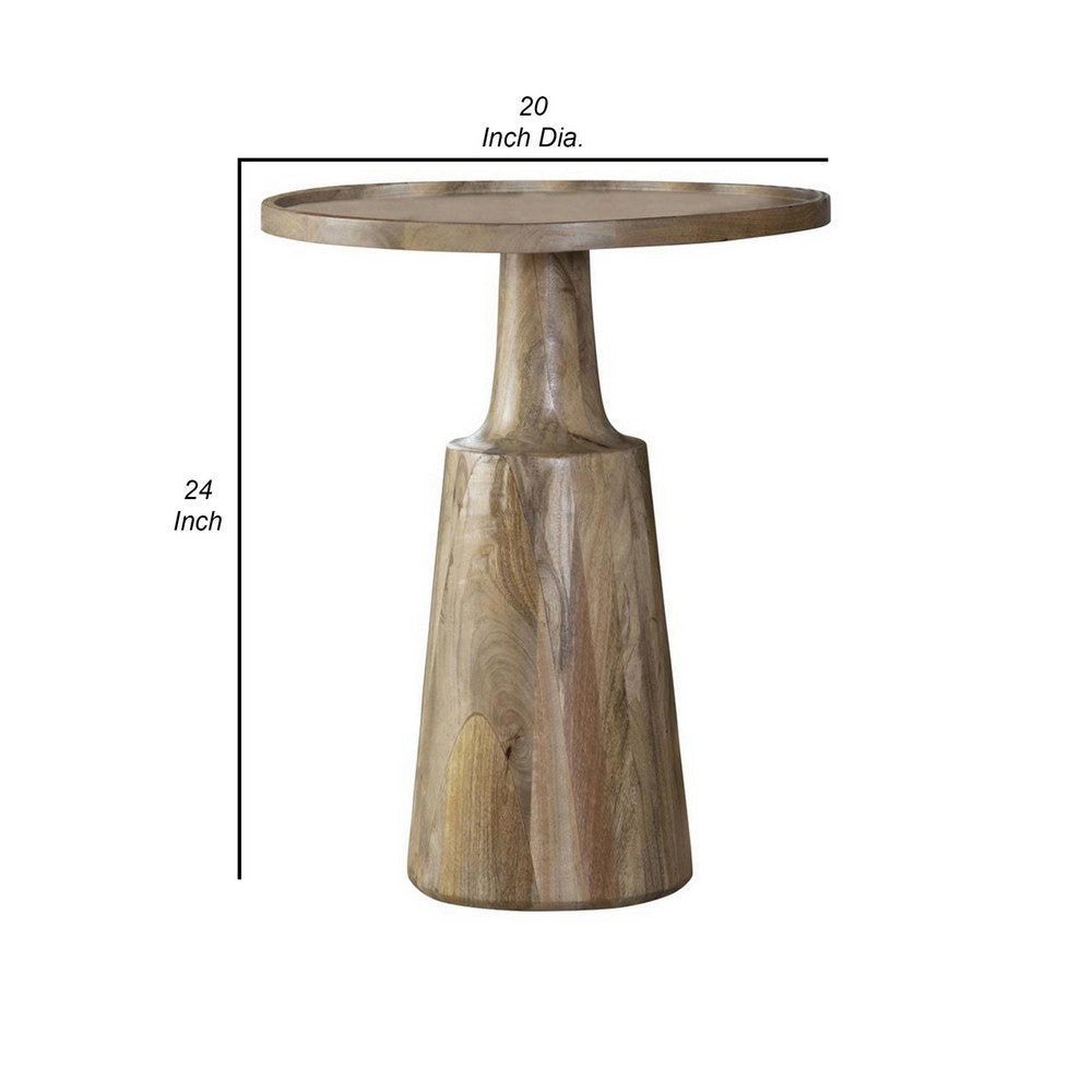 Coch 24 Inch Artisan Accent Table with Round Tabletop Tapered Base Brown By Casagear Home BM303142