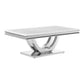 Kas 51 Inch Rectangular Coffee Table, White Stone Top, Polished Chrome Base By Casagear Home