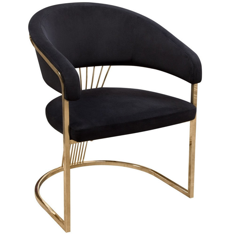 Emy 26 Inch Cantilever Barrel Dining Chair Black Velvet Upholstery Gold By Casagear Home BM303166