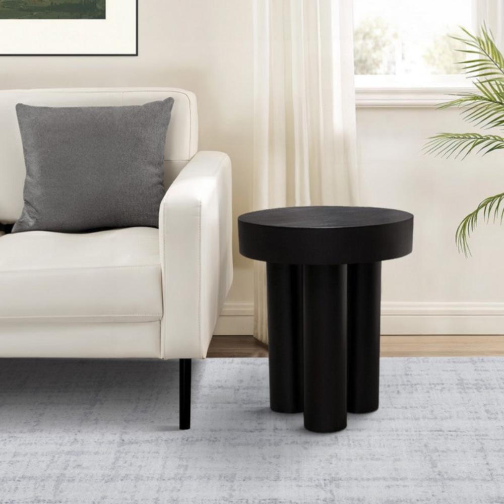 16 Inch Modern End Table, Thick Sturdy Surface, Tripod Legs, Black Wood By Casagear Home