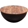 28 Inch Storage Coffee Table Round Drum Silhouette Brown Wood Black Base By Casagear Home BM303182