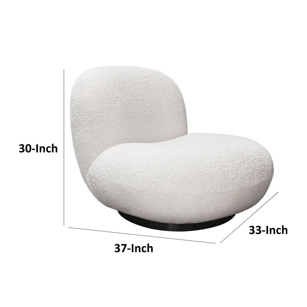 37 Inch Swivel Accent Chair with Padded Seating White Faux Sheepskin By Casagear Home BM303189