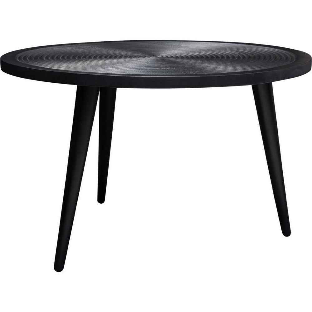 Vio 29 Inch Round Coffee Table Embossed Surface Patterning Black Wood By Casagear Home BM303204