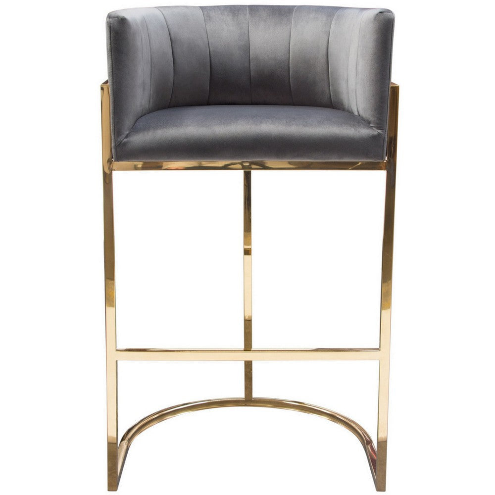 Meha 29 Inch Cantilever Bar Chair Channel Tufted Back Gray Velvet Gold By Casagear Home BM303214