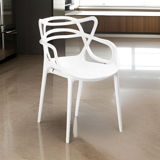 Yuva 22 Inch Armchair, Modern Intricate Curved Seat, White Polypropylene By Casagear Home