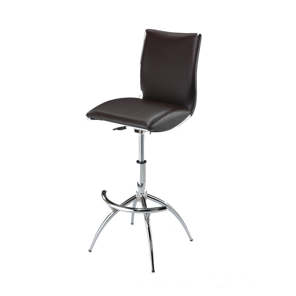 Deko 26-31 Inch Adjustable Height Barstool Chair Chrome Brown Faux Leather By Casagear Home BM304644