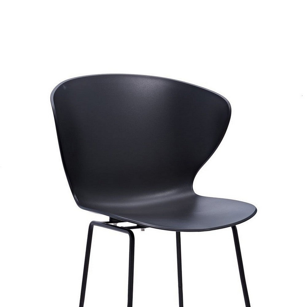 Kivi 30 Inch Set of 2 Barstool Chairs Metal Curved Black Polypropylene By Casagear Home BM304653