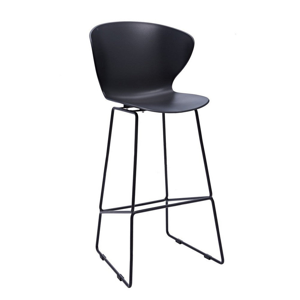 Kivi 30 Inch Set of 2 Barstool Chairs Metal Curved Black Polypropylene By Casagear Home BM304653