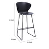 Kivi 30 Inch Set of 2 Barstool Chairs Metal Curved Black Polypropylene By Casagear Home BM304653