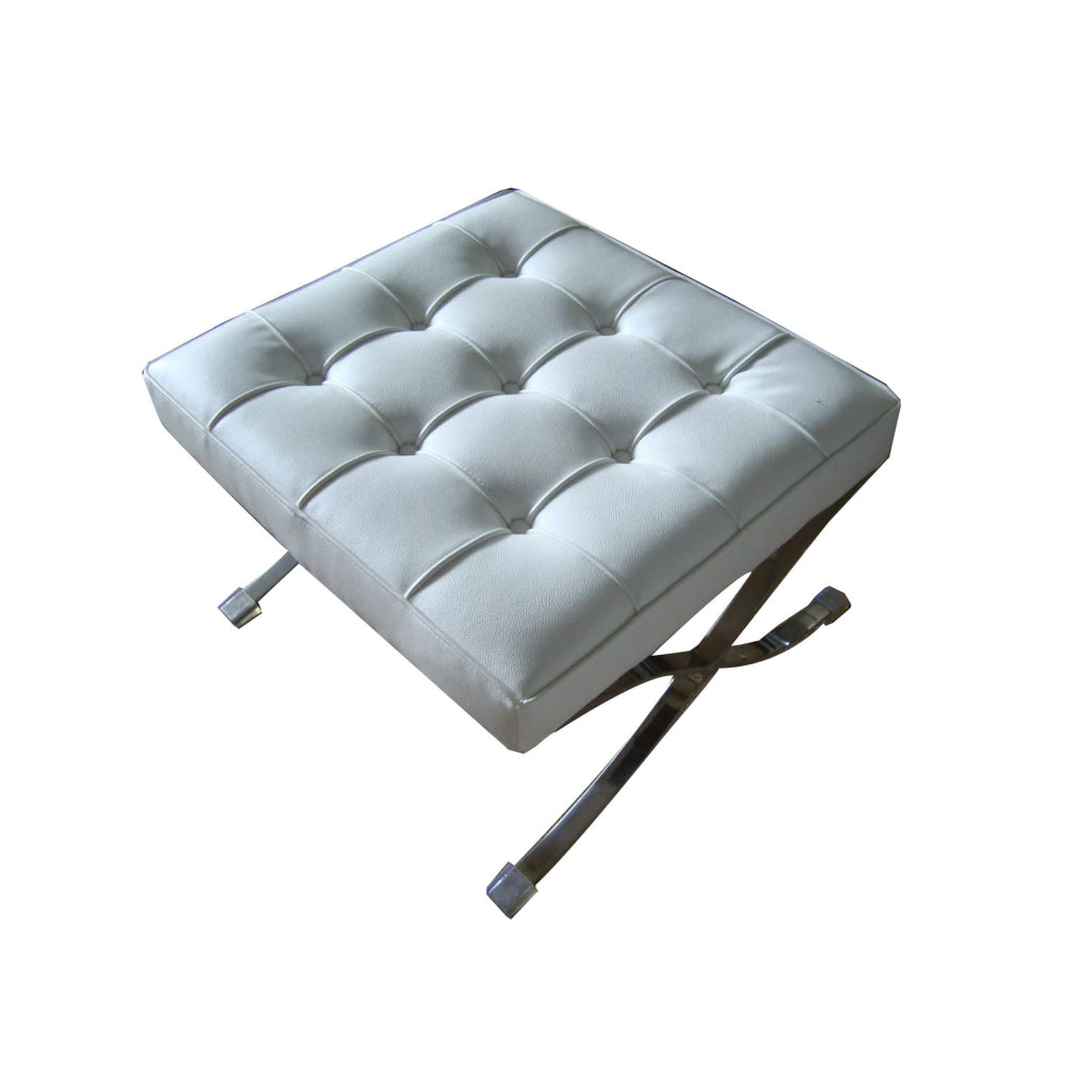 Alee 27 Inch Ottoman Square Tufting Crossed Legs White Faux Leather By Casagear Home BM304659