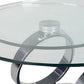 Puf 32-53 Inch Extendable Coffee Table 2 Round Tempered Glass Tops Chrome By Casagear Home BM304665