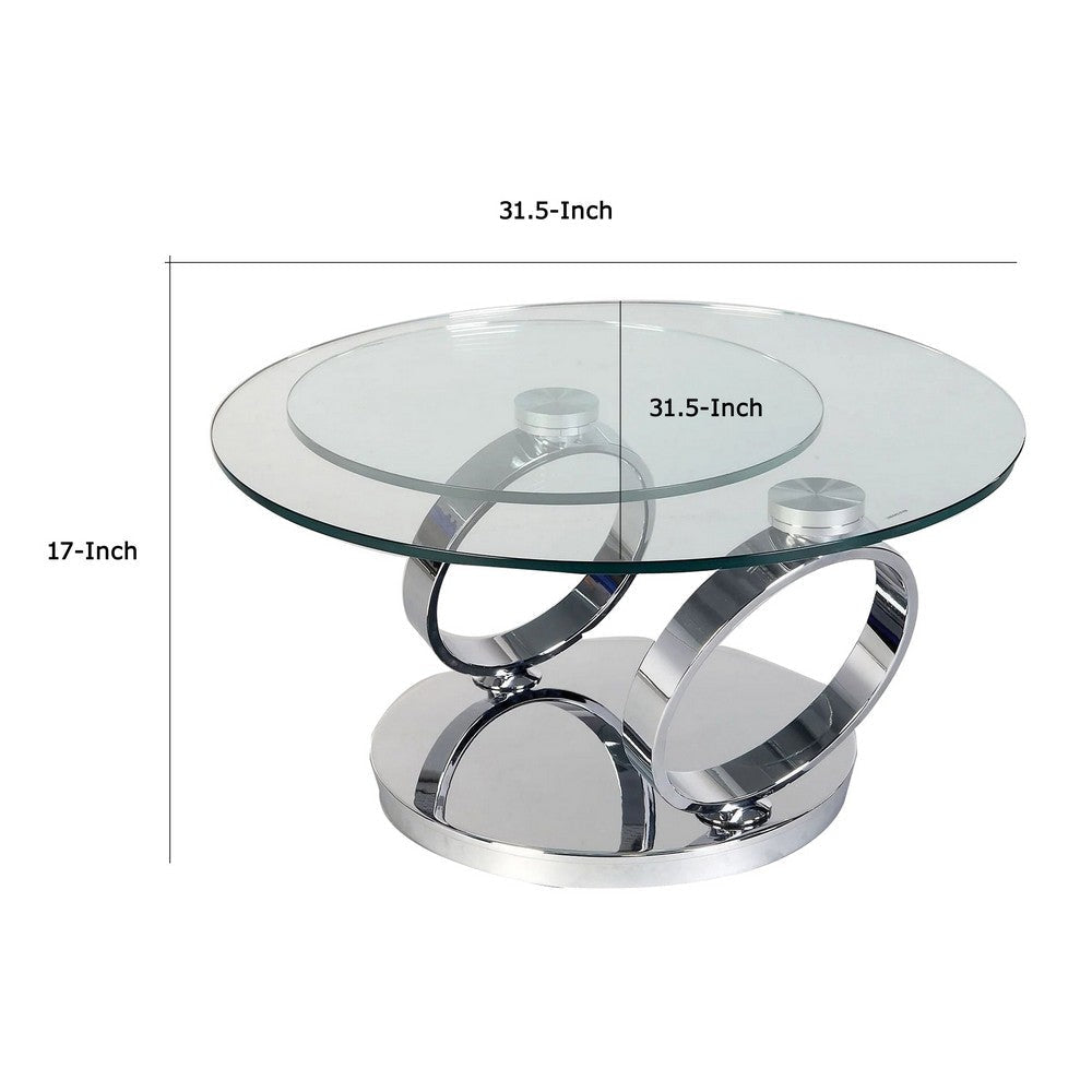 Puf 32-53 Inch Extendable Coffee Table 2 Round Tempered Glass Tops Chrome By Casagear Home BM304665