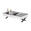 Tika 51 Inch 2 Drawer Coffee Table Black Glass Top Cross Legs White Wood By Casagear Home BM304691