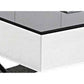 Tika 51 Inch 2 Drawer Coffee Table Black Glass Top Cross Legs White Wood By Casagear Home BM304691