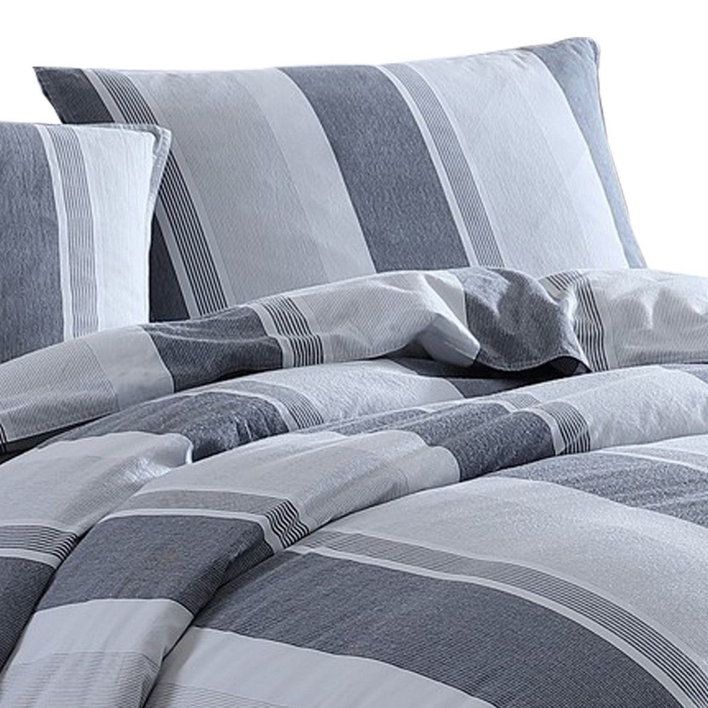 Kia 2 Piece Twin Comforter Set Yarn Dyed Cotton Gray Vertical Stripes By Casagear Home BM304702