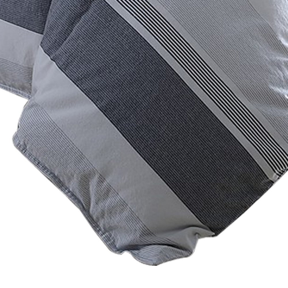 Kia 2 Piece Twin Comforter Set Yarn Dyed Cotton Gray Vertical Stripes By Casagear Home BM304702