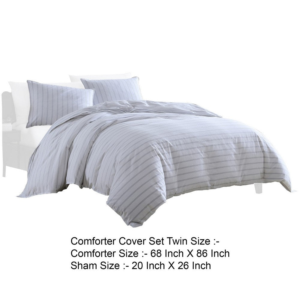 2 Piece Twin Size Comforter and Sham Set Black Pinstripe Pattern White By Casagear Home BM304703