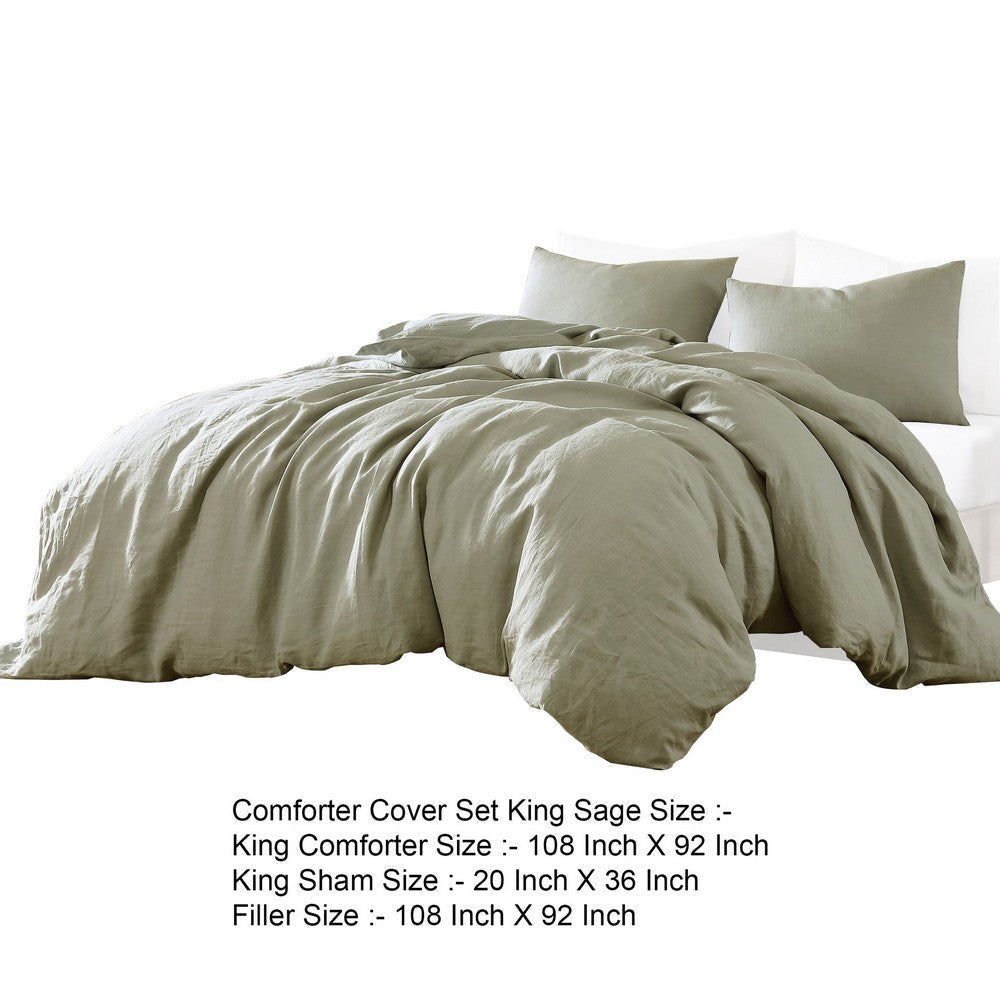 Edge 4 Piece King Size Duvet Comforter Set Washed Linen Sage Green By Casagear Home BM304710