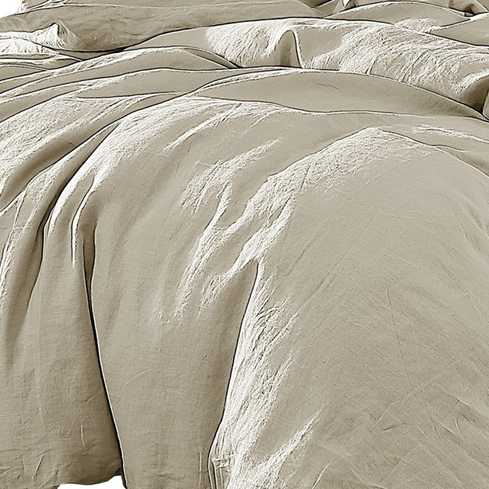 Edge 4 Piece King Size Duvet Comforter Set Washed Linen Oatmeal Beige By Casagear Home BM304713