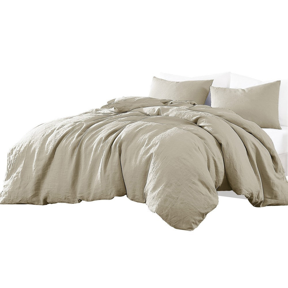 Edge 4 Piece King Size Duvet Comforter Set, Washed Linen, Oatmeal Beige By Casagear Home