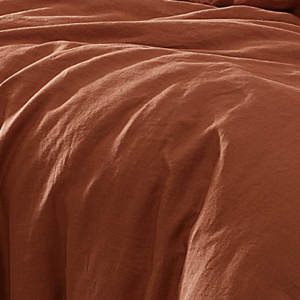 Edge 4 Piece King Size Duvet Comforter Set Washed Linen Rust Orange By Casagear Home BM304719