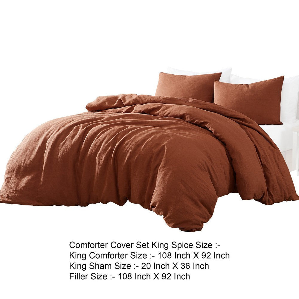 Edge 4 Piece King Size Duvet Comforter Set Washed Linen Rust Orange By Casagear Home BM304719