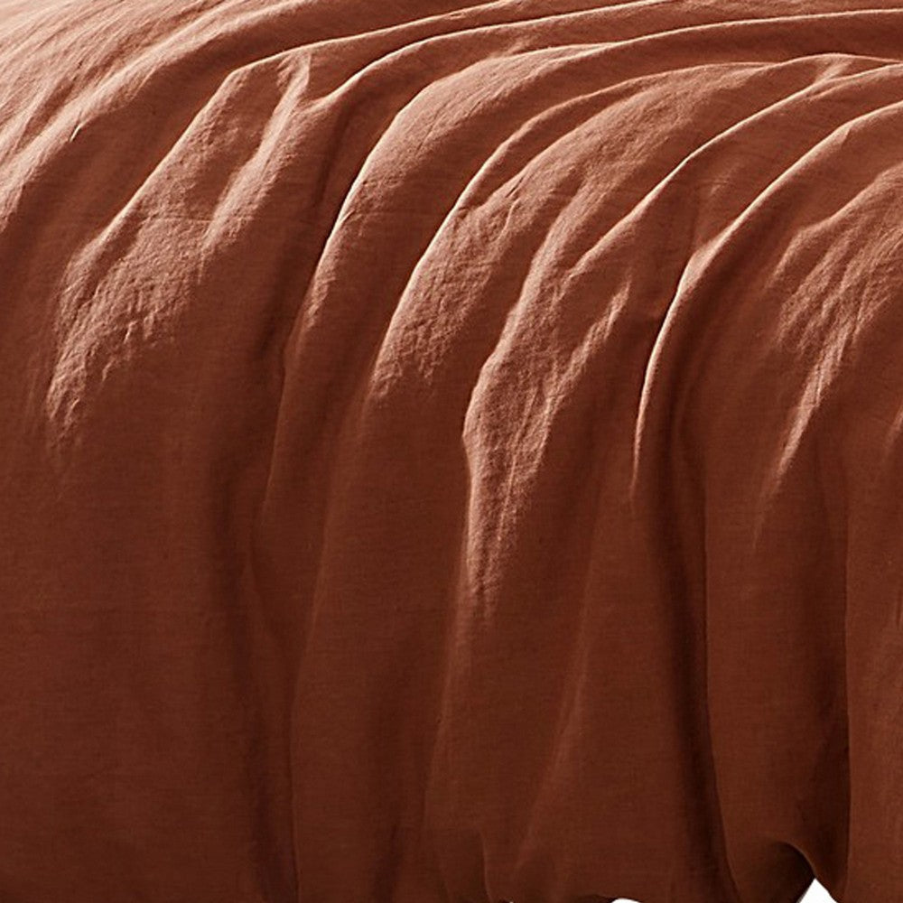 Edge 4 Piece Queen Size Duvet Comforter Set Washed Linen Rust Orange By Casagear Home BM304720