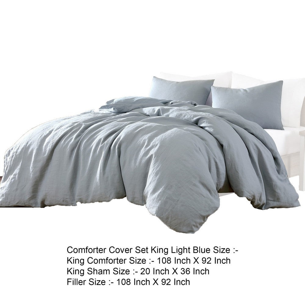 Edge 4 Piece King Size Duvet Comforter Set Washed Linen Light Blue By Casagear Home BM304722