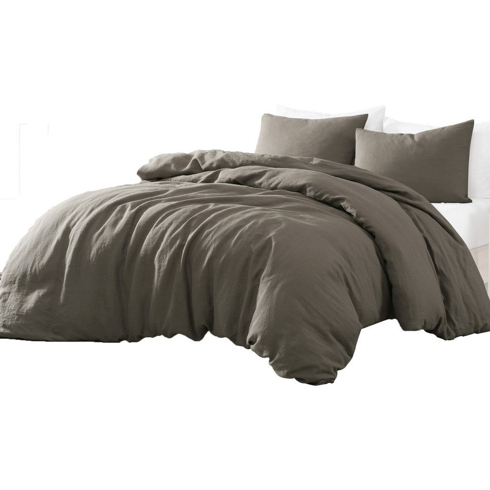 Edge 4 Piece King Size Duvet Comforter Set, Washed Linen, Charcoal Gray By Casagear Home