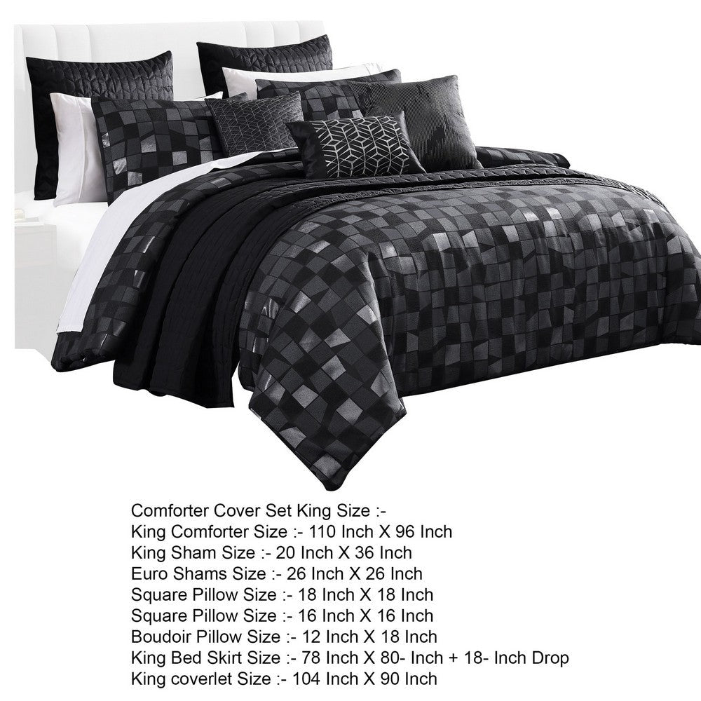 Eve 10 Piece King Comforter Set 3 Pillows Luxurious Black Woven Jacquard By Casagear Home BM304751