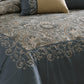 Zoe 10 Piece King Size Comforter Set 3 Pillows Bed Skirt Blue Gold By Casagear Home BM304755