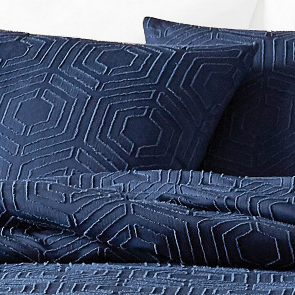 Jose 3 Piece Queen Size Comforter Set Matching Shams Jacquard Navy Blue By Casagear Home BM304762