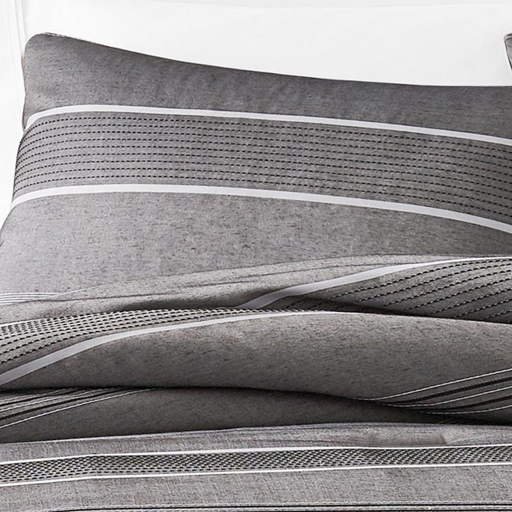 Arlo 3 Piece Queen Size Comforter Set Striped Woven Jacquard Soft Gray By Casagear Home BM304764