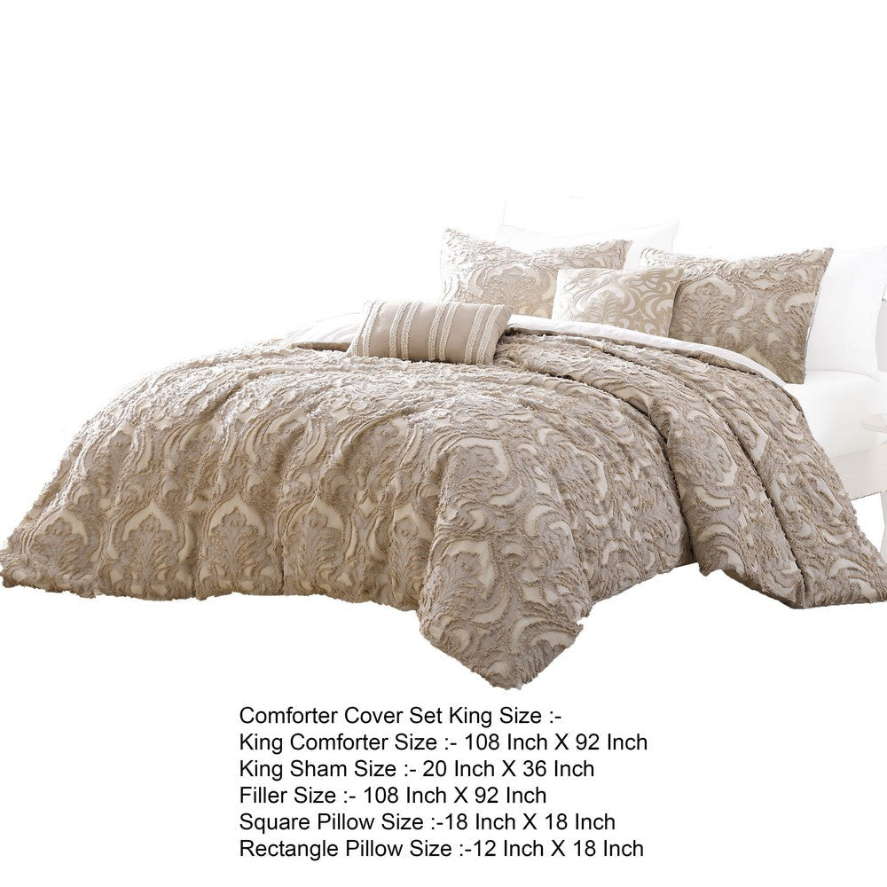 Kile Modern 6 Piece King Size Duvet Comforter Set Beige Medallion Pattern By Casagear Home BM304769