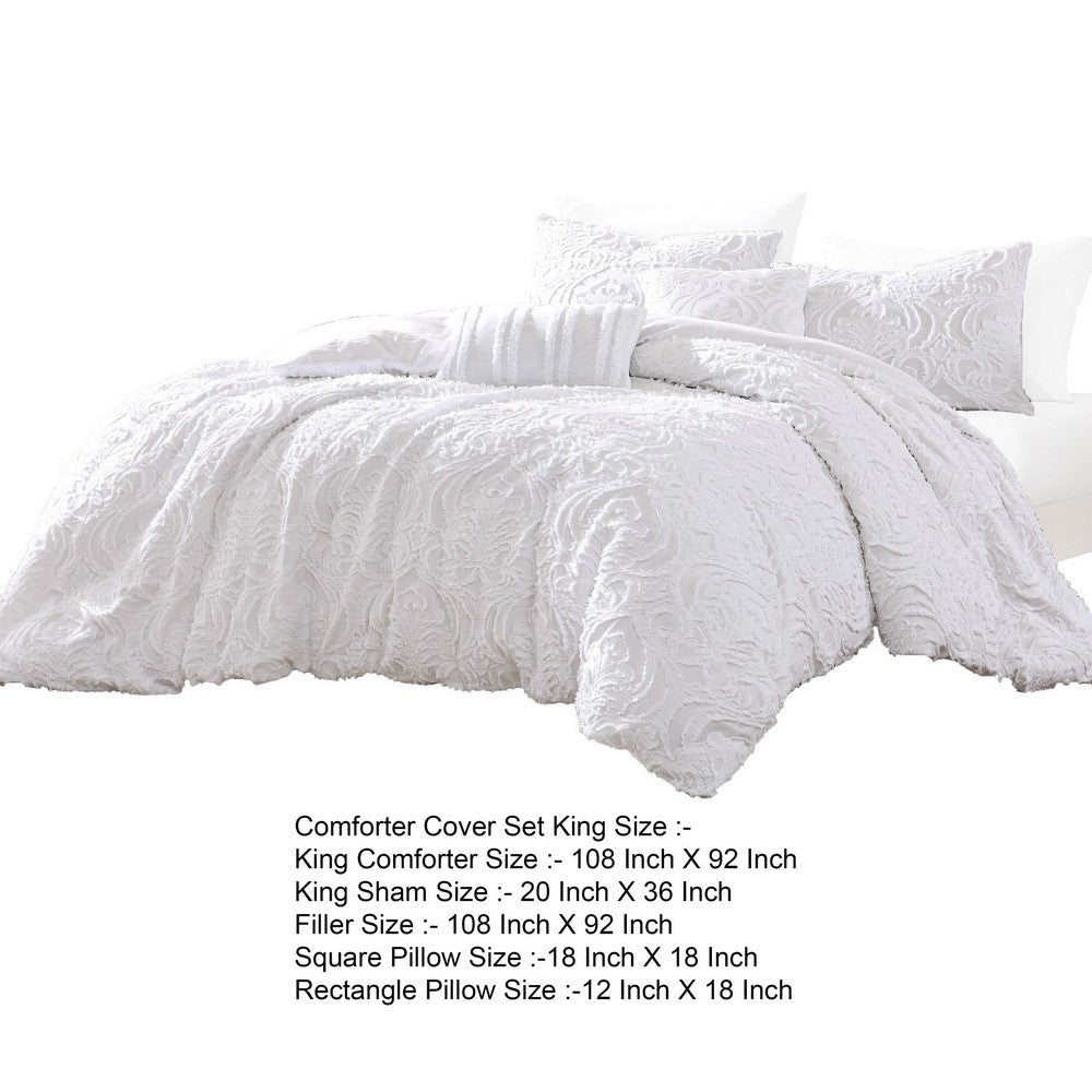 Kile Modern 6 Piece King Size Duvet Comforter Set White Medallion Pattern By Casagear Home BM304771