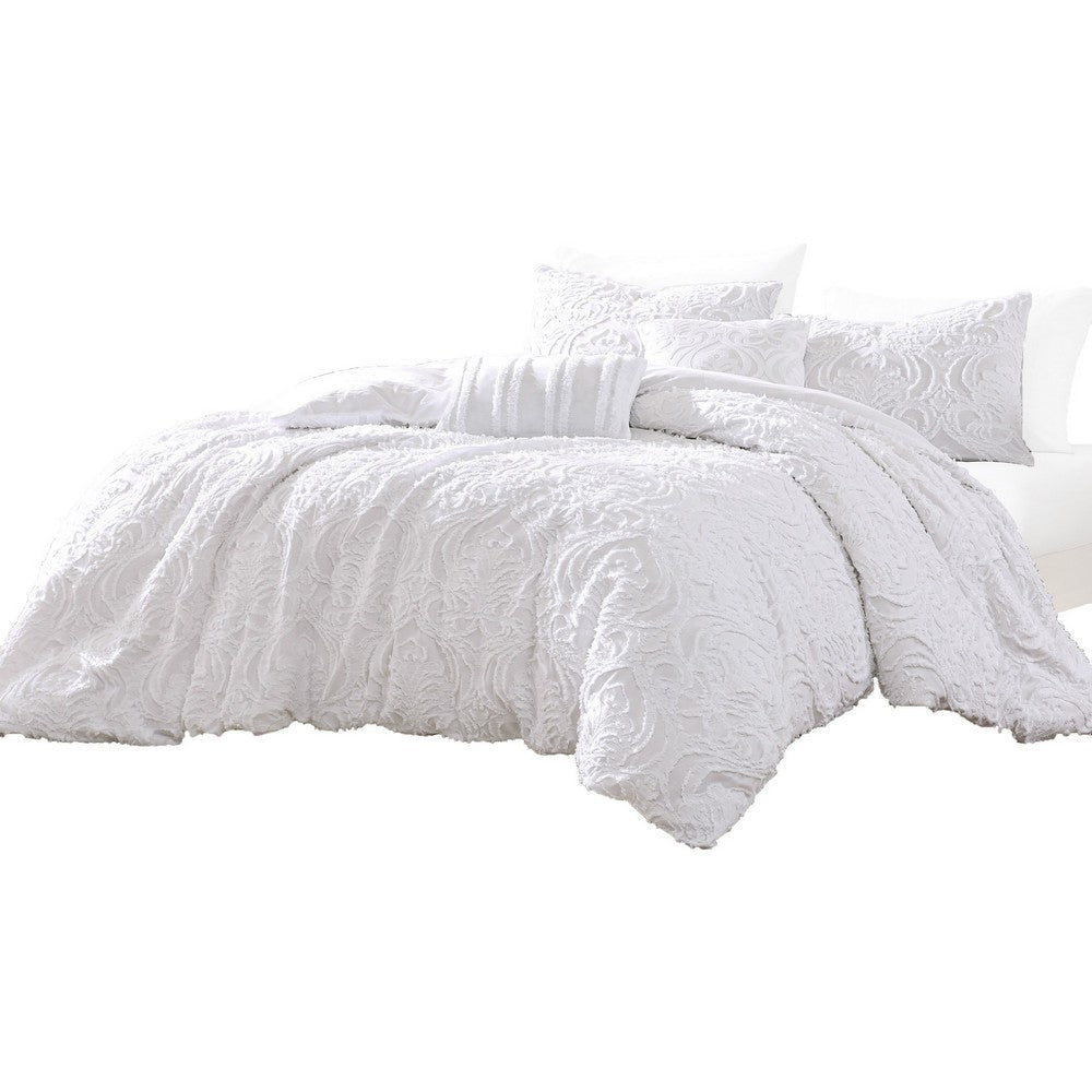 Kile Modern 6 Piece King Size Duvet Comforter Set, White Medallion Pattern By Casagear Home