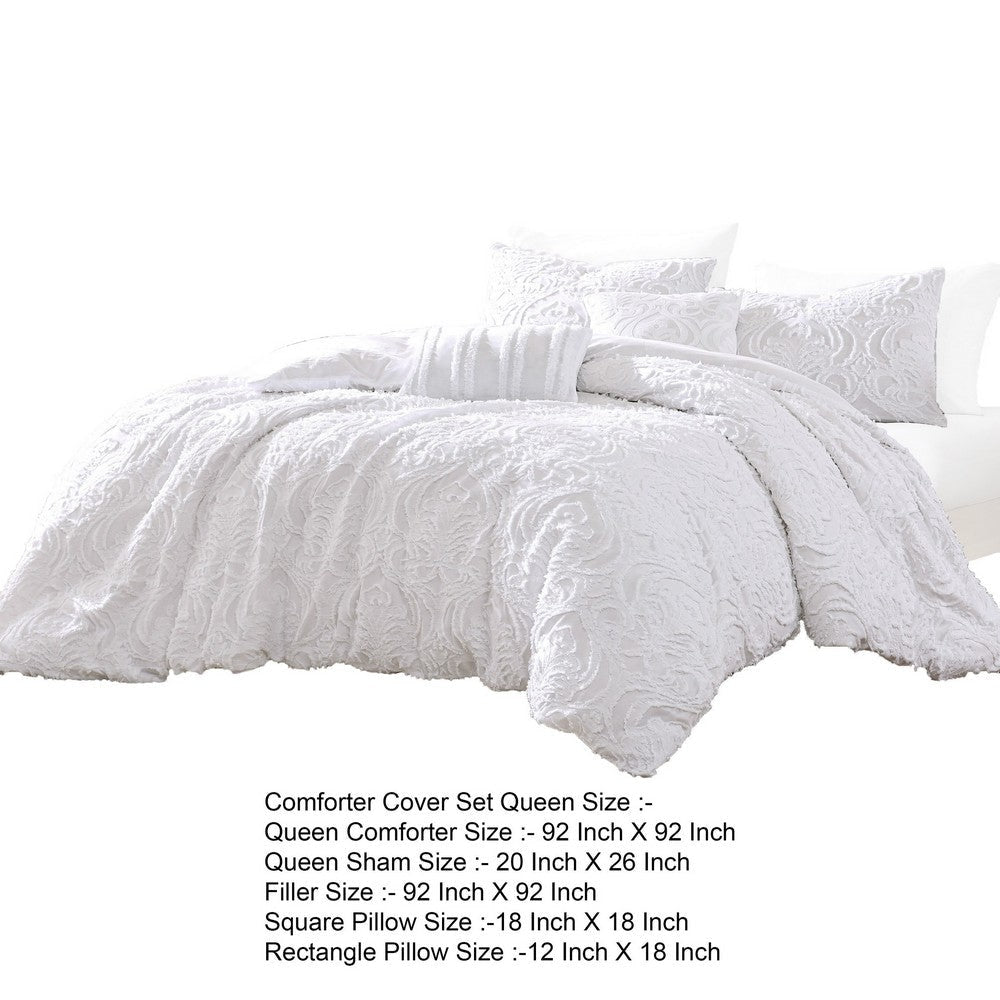 Kile Modern 6 Piece Queen Size Duvet Comforter Set White Medallion Pattern By Casagear Home BM304772