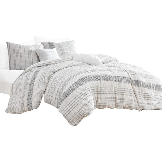 Wim 6 Piece King Size Duvet Comforter Set with Accent Pillows, Striped Gray By Casagear Home