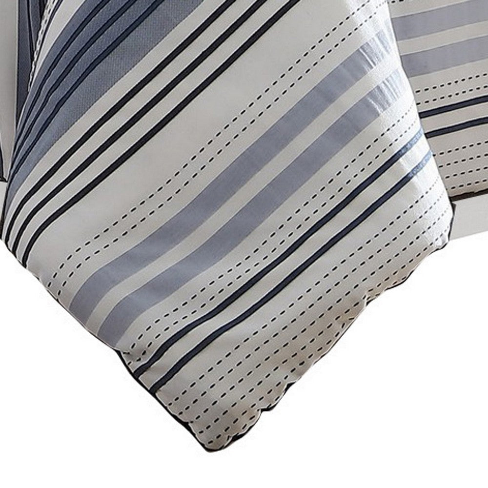 Alfa 5 Piece Queen Comforter Set Jacquard Woven Stripes Blue White By Casagear Home BM304784