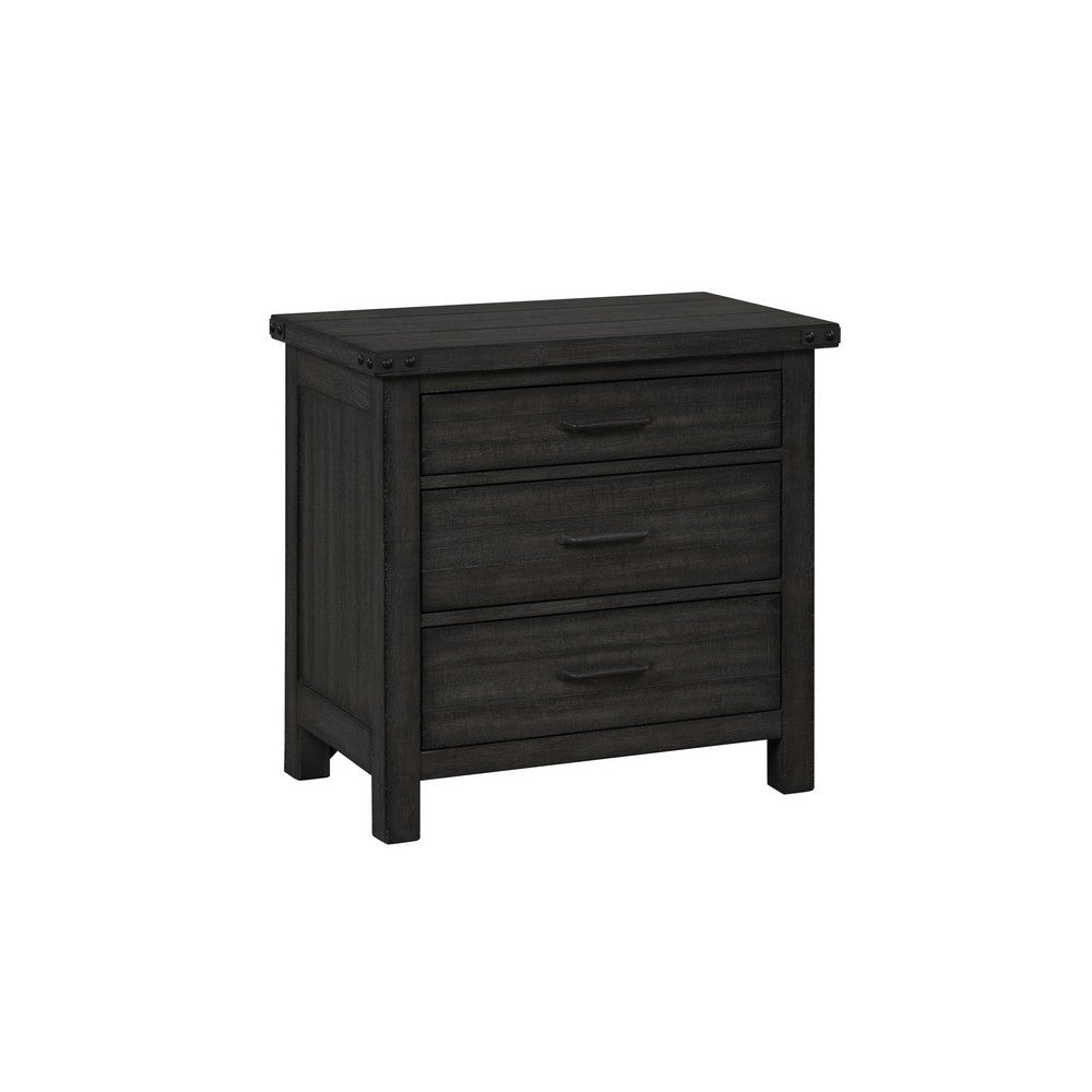 30 Inch 3 Drawer Nightstand Weathered Smooth Gray Wood Bracket Accents By Casagear Home BM304789