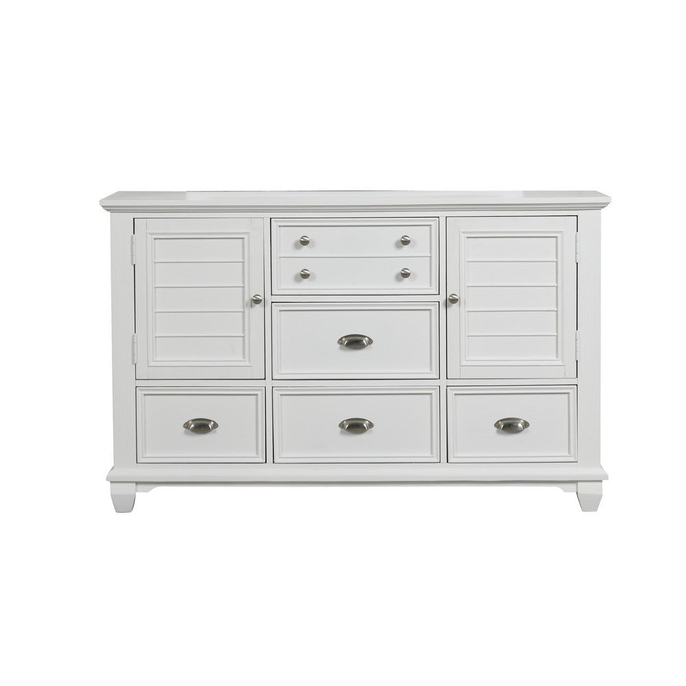 Jims 61 Inch Wood Dresser 2 Cabinets 5 Drawers Cup Handles Crisp White By Casagear Home BM304792