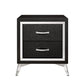 Haya 24 Inch 2 Drawer Nightstand Embossed Jet Black Wood Silver Trim By Casagear Home BM304794