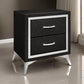 Haya 24 Inch 2 Drawer Nightstand, Embossed Jet Black Wood, Silver Trim By Casagear Home