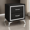 Haya 24 Inch 2 Drawer Nightstand, Embossed Jet Black Wood, Silver Trim By Casagear Home