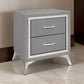 Haya 24 Inch 2 Drawer Nightstand, Embossed Smooth Gray Wood, Silver Trim By Casagear Home