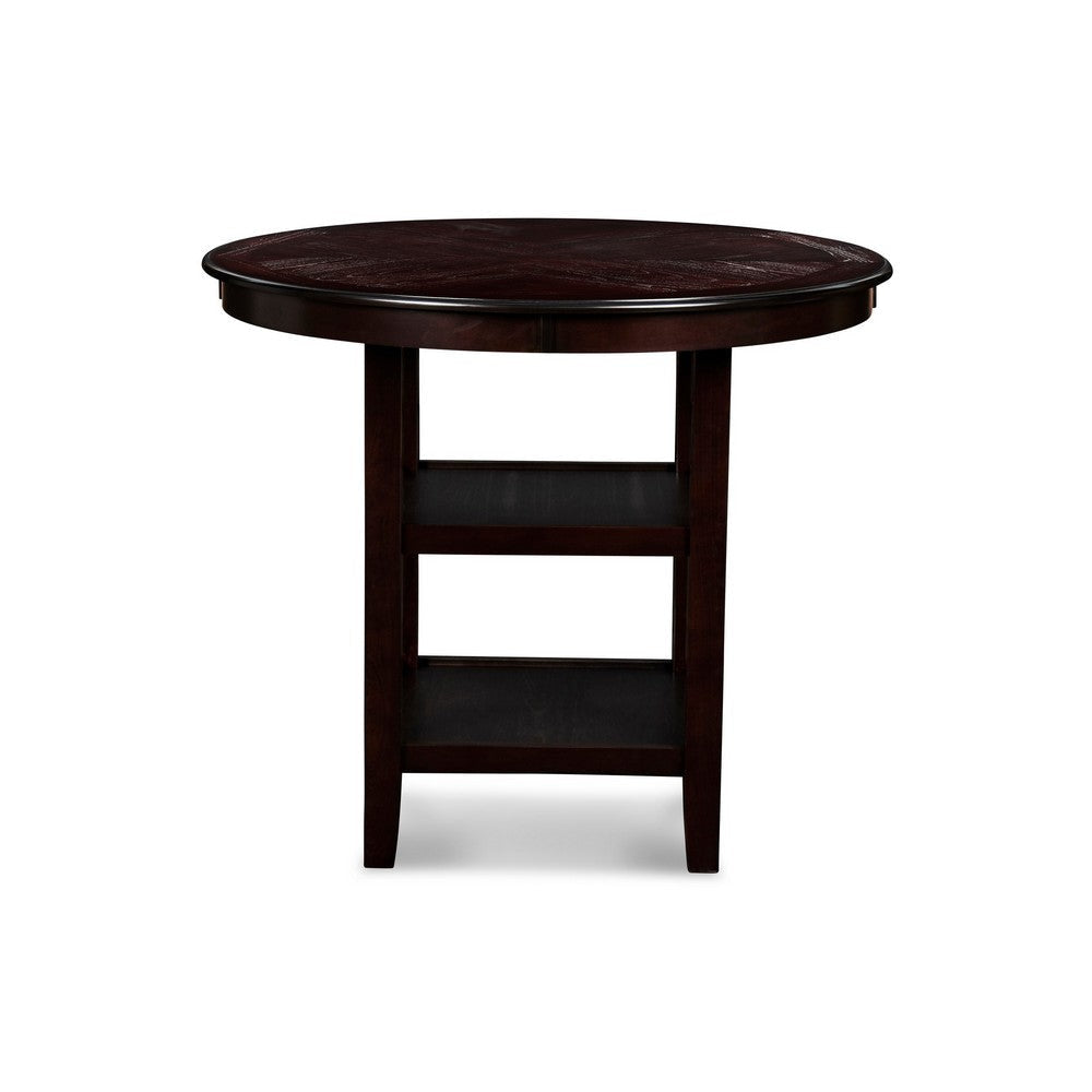 Gale 42 Inch Round Counter Dining Table 2 Open Shelves Dark Brown Finish By Casagear Home BM304813