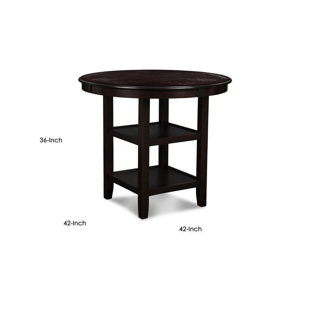 Gale 42 Inch Round Counter Dining Table 2 Open Shelves Dark Brown Finish By Casagear Home BM304813