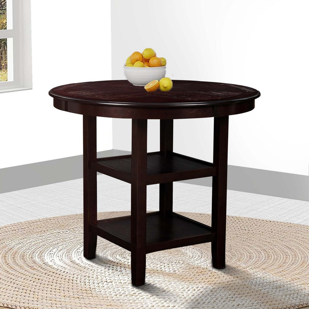 Gale 42 Inch Round Counter Dining Table 2 Open Shelves Dark Brown Finish By Casagear Home BM304813